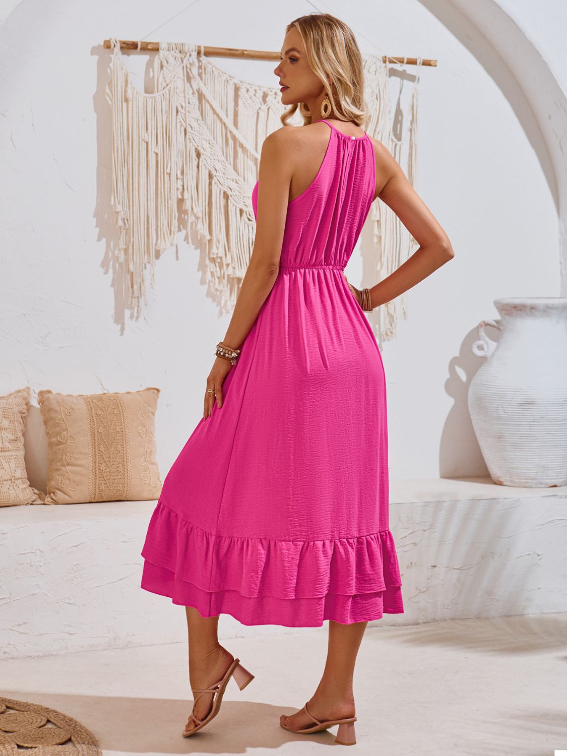 Ruffled Round Neck Sleeveless Dress   