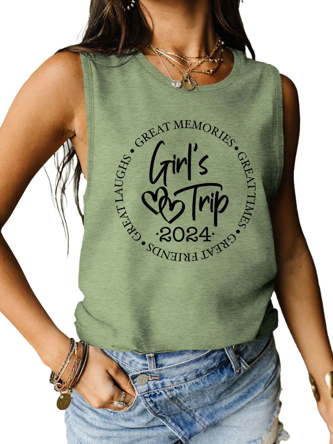 STUNNLY  Letter Graphic Round Neck Tank   