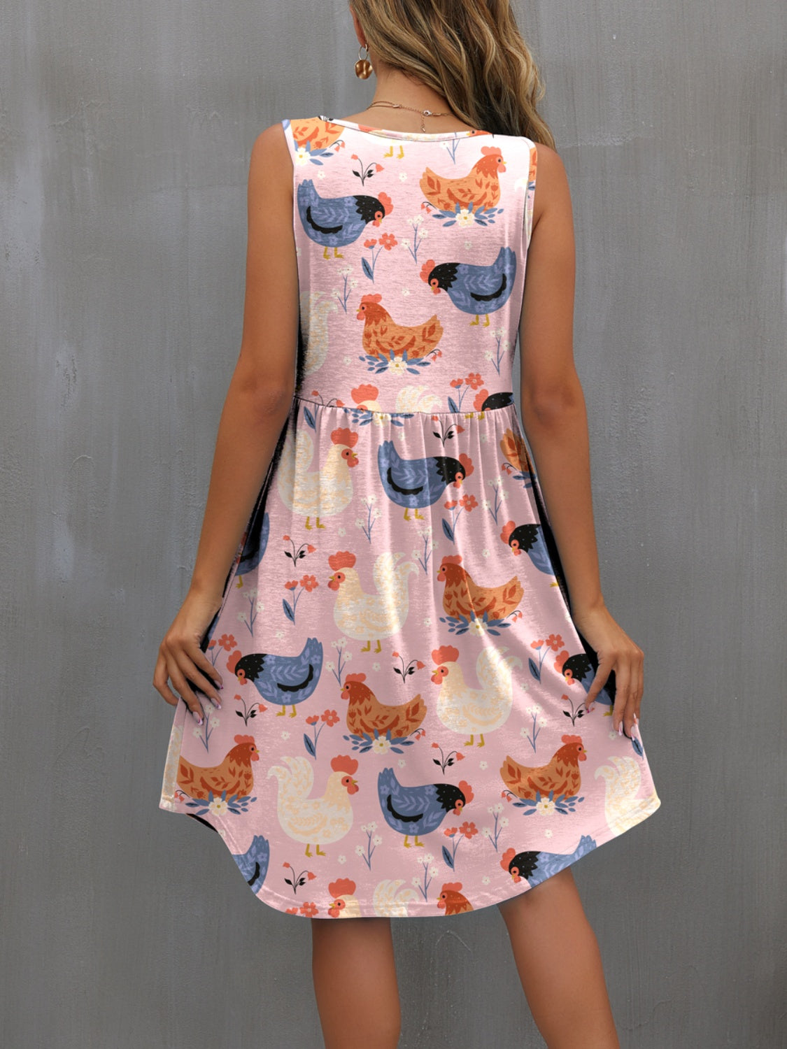 STUNNLY  Printed Round Neck Sleeveless Dress   