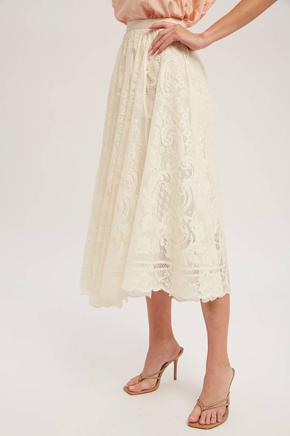 Lace High Waist Midi Skirt   