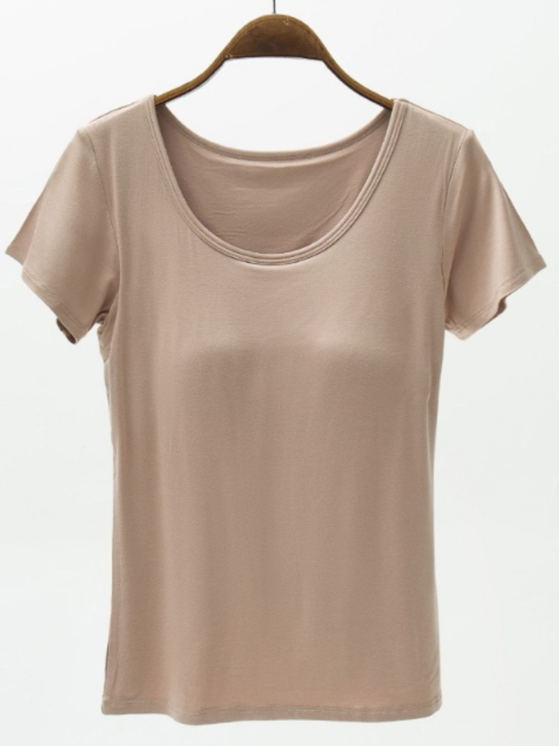 STUNNLY  Round Neck Modal T-Shirt with Bra Khaki M 