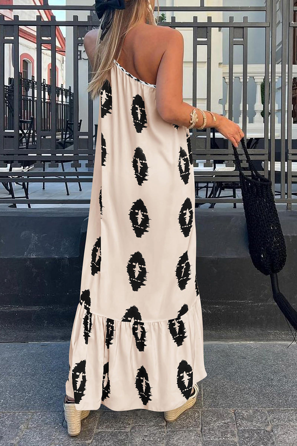 Printed Single Shoulder Maxi Dress   