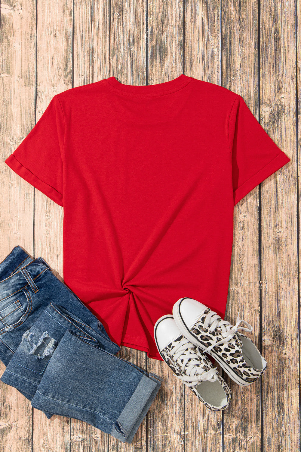 Heart Round Neck Short Sleeve T-Shirt   