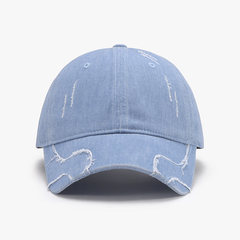 STUNNLY  Raw Hem Adjustable Cap Misty  Blue One Size 