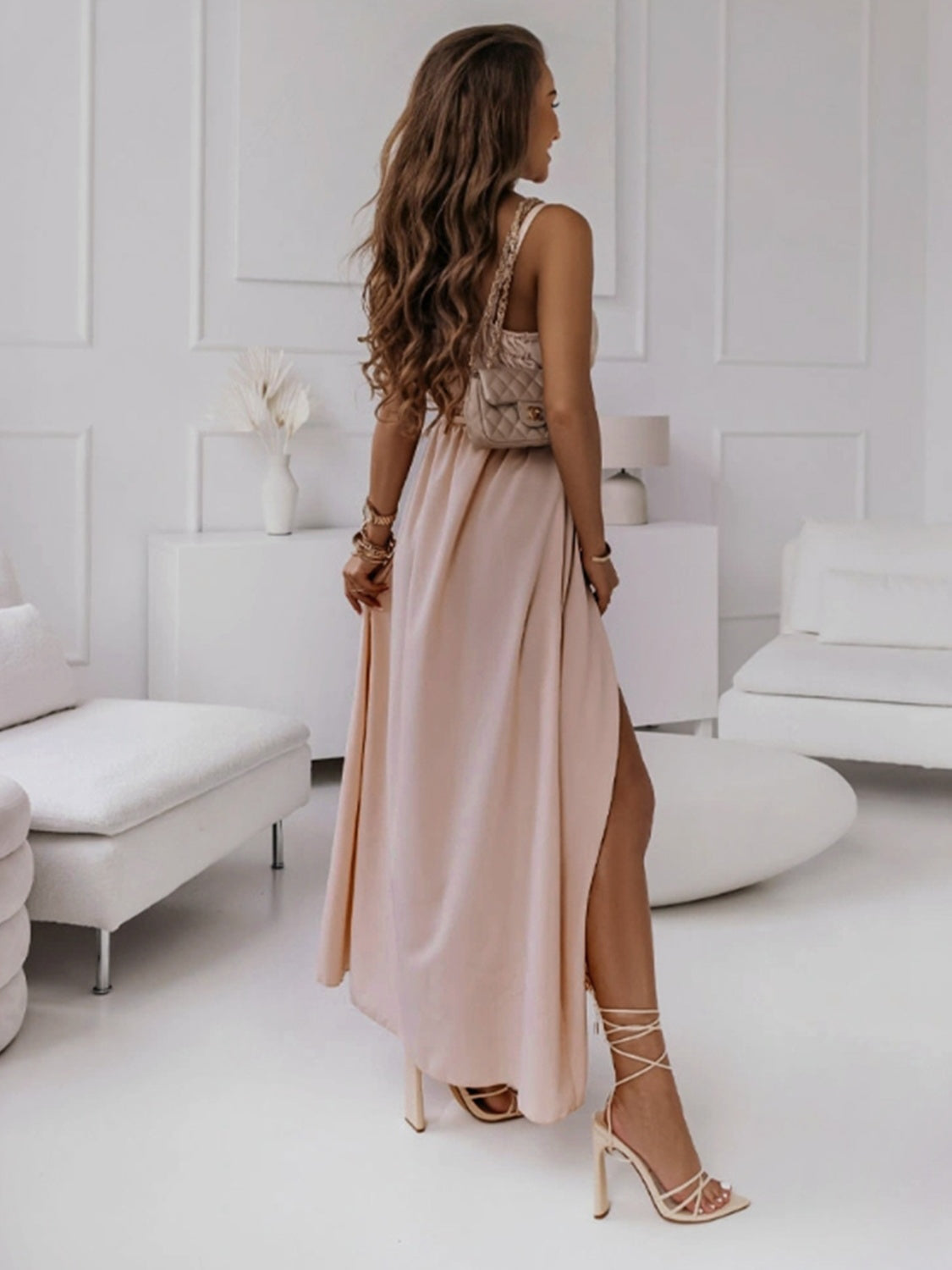 Tied Surplice Sleeveless Midi Cami Dress   