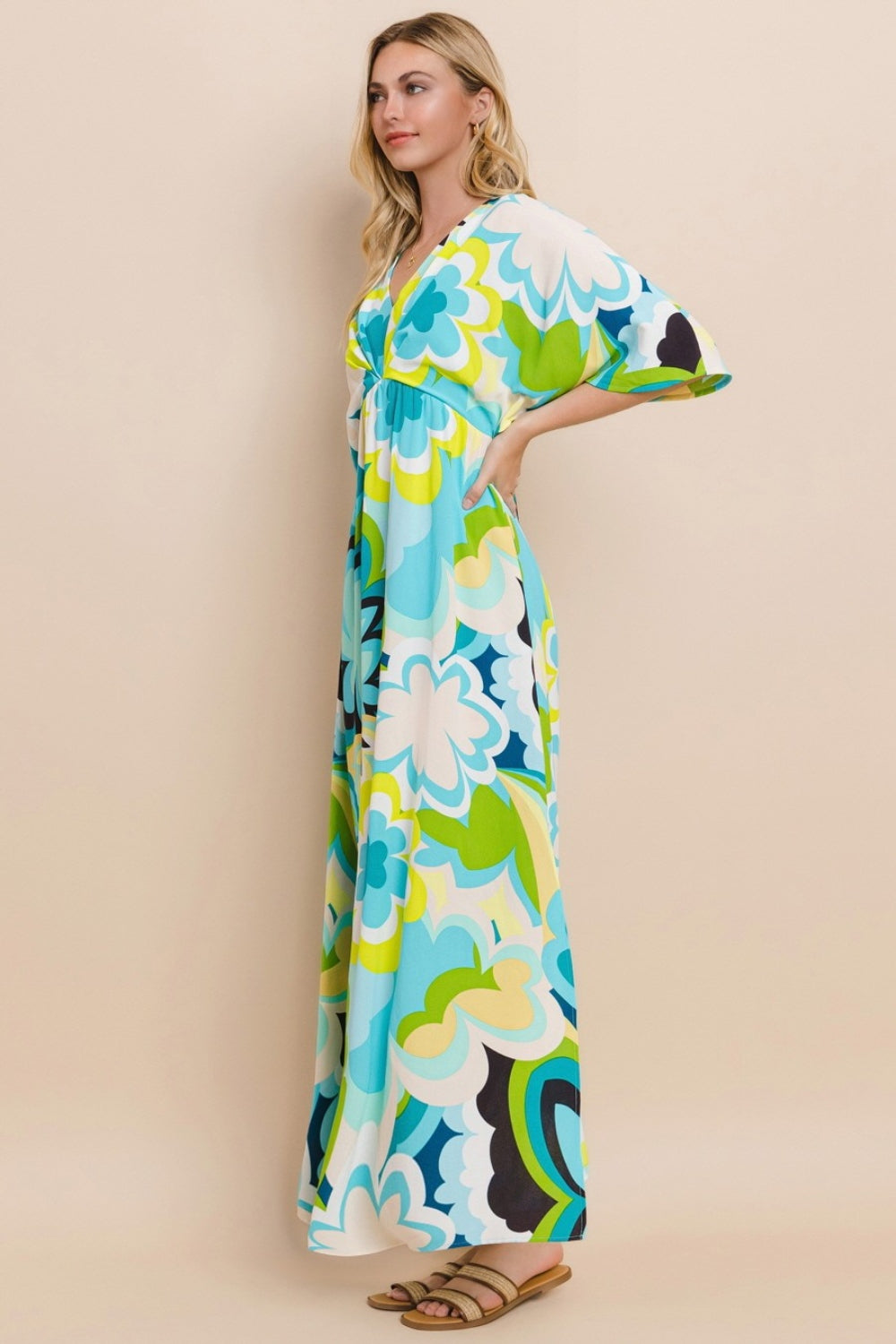 ODDI Floral Printed Slit Maxi Dress   