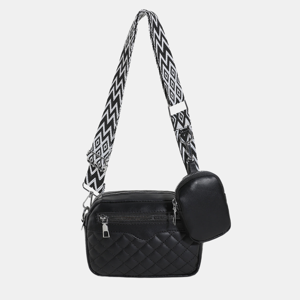 Stitching PU Leather Shoulder Bag Black One Size 