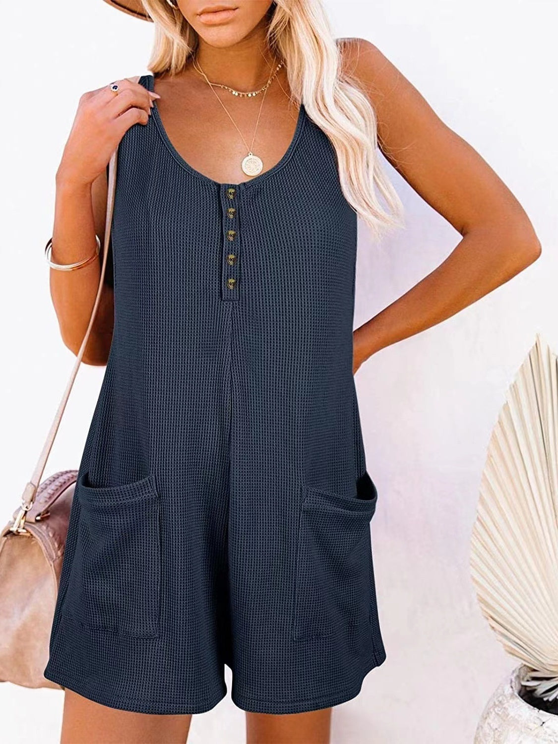 STUNNLY  Full Size Pocketed Scoop Neck Sleeveless Romper   