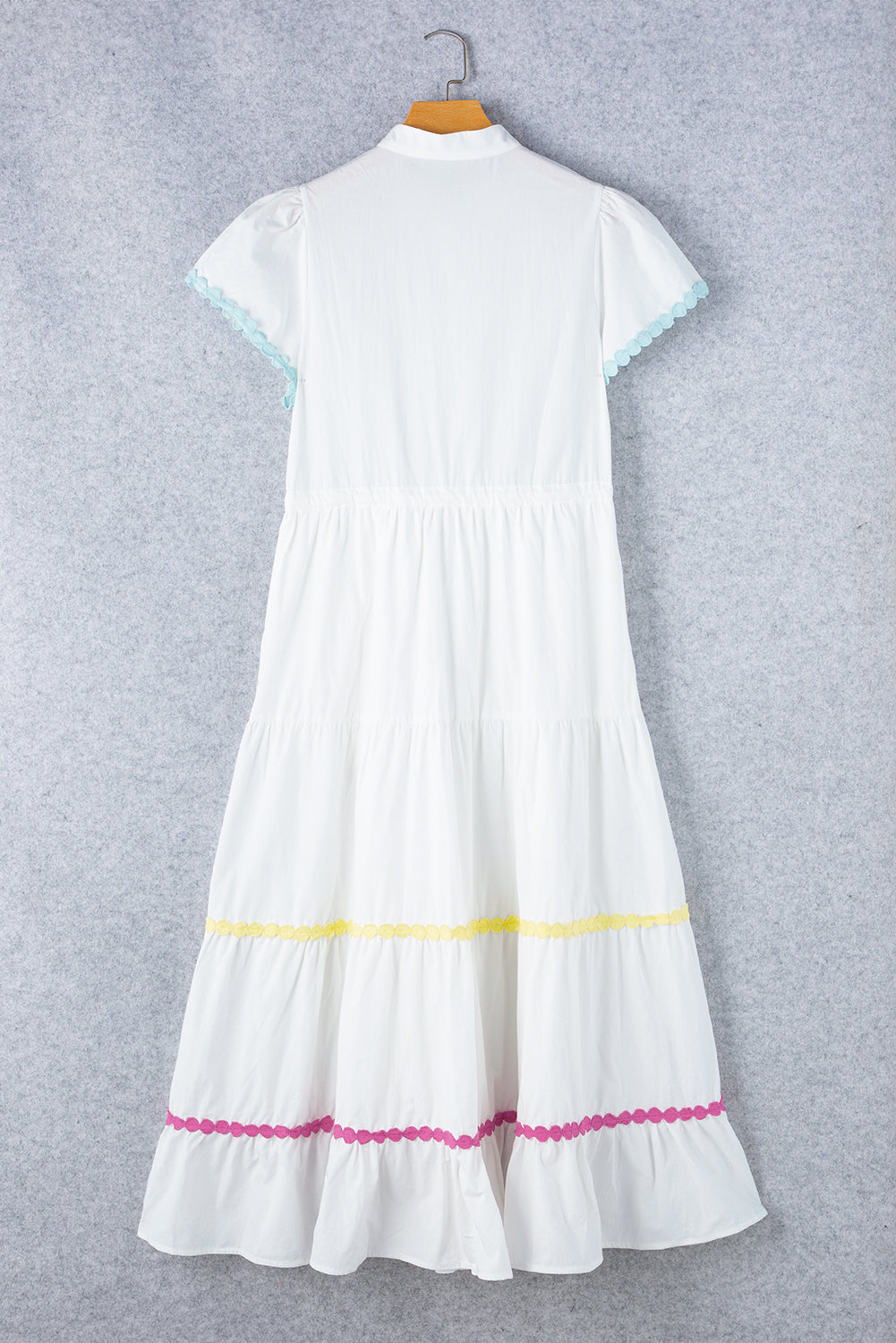 Contrast Trim Button Up Short Sleeve Dress   