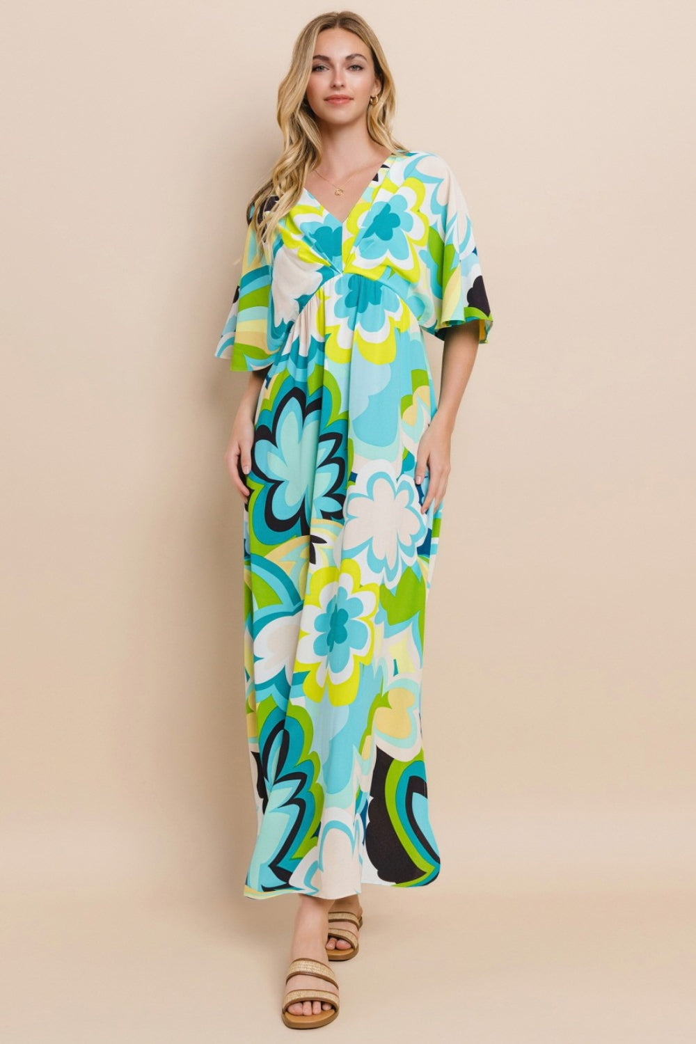 ODDI Floral Printed Slit Maxi Dress   