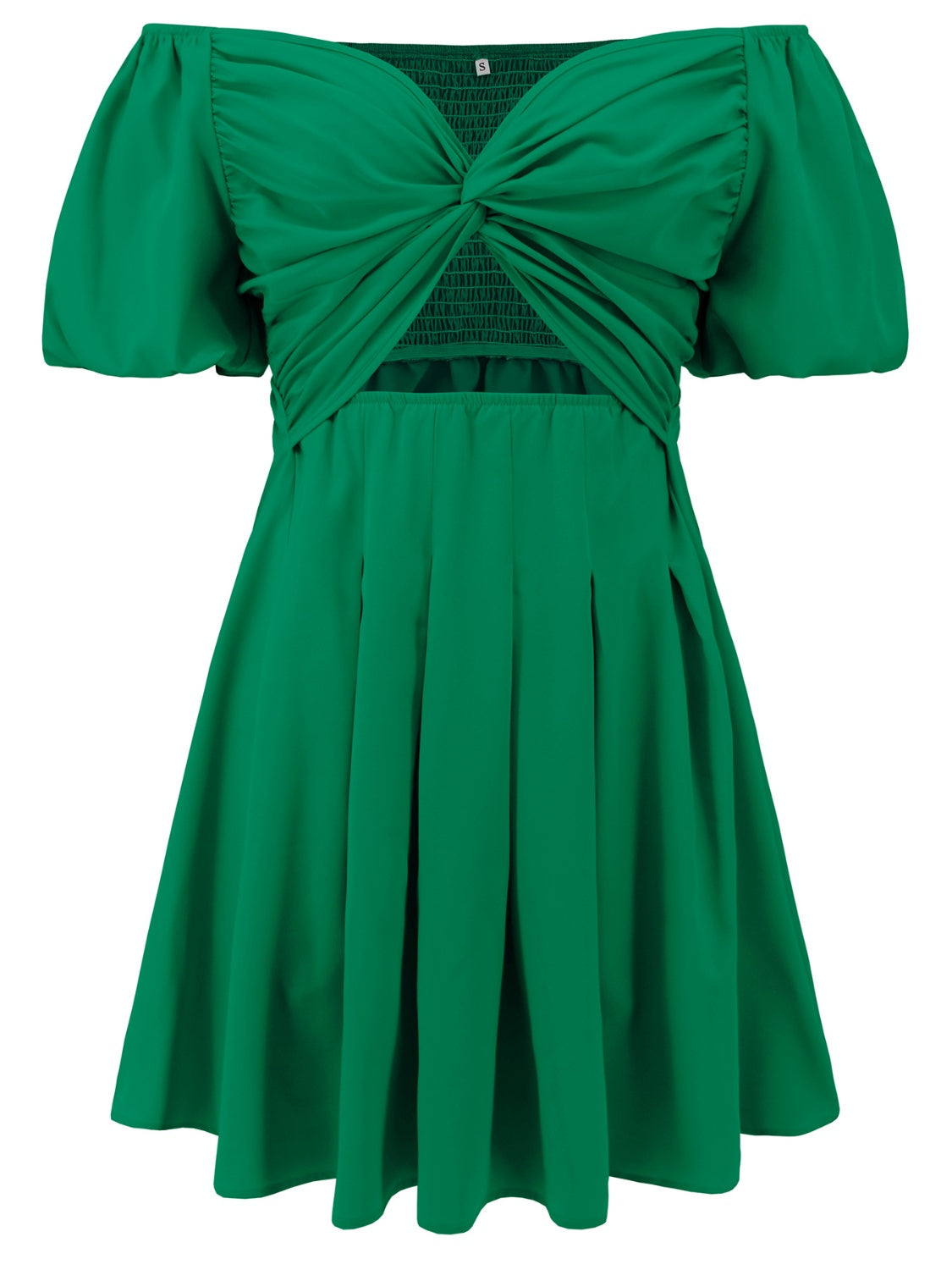 Cutout Twisted Off-Shoulder Short Sleeve Dress Green S 