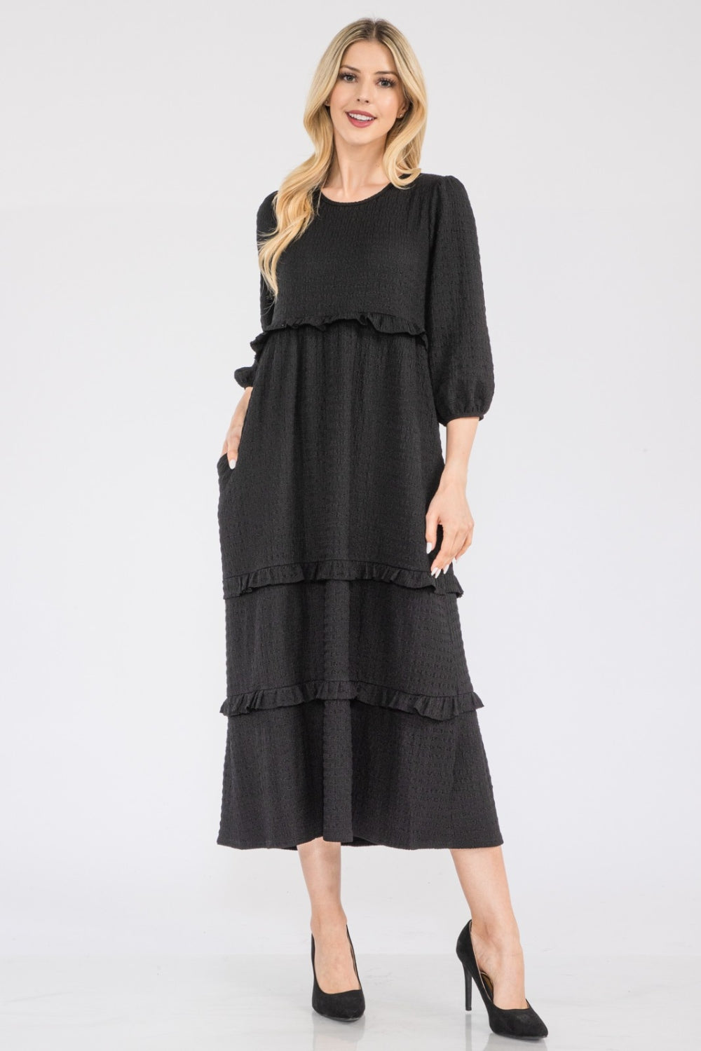 Celeste Full Size Tiered-Ruffle Midi Dress   