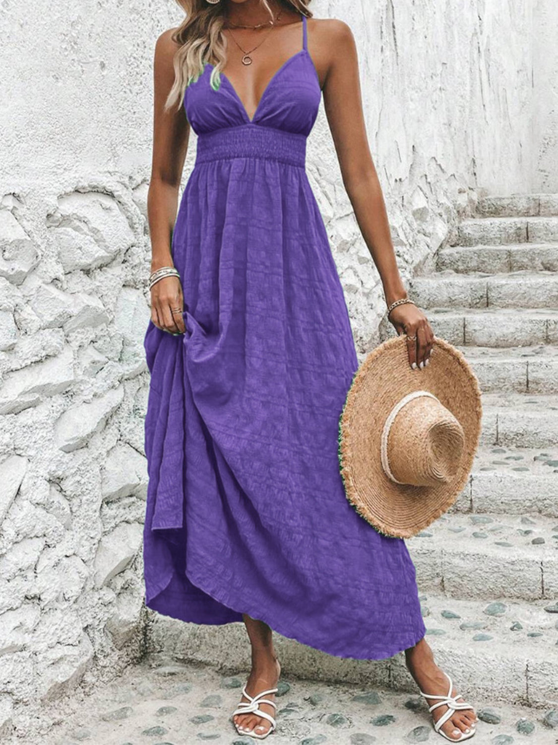 Crisscross V-Neck Maxi Cami Dress Purple XS 