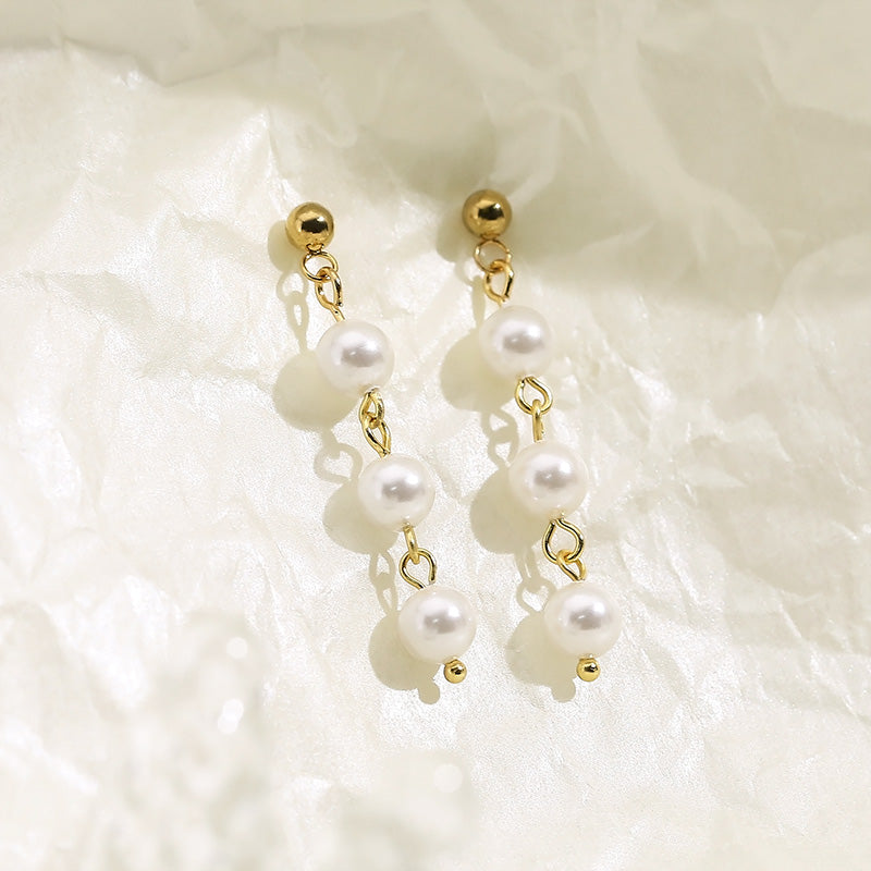 Stainless Steel Freshwater Pearl Earrings Gold One Size 