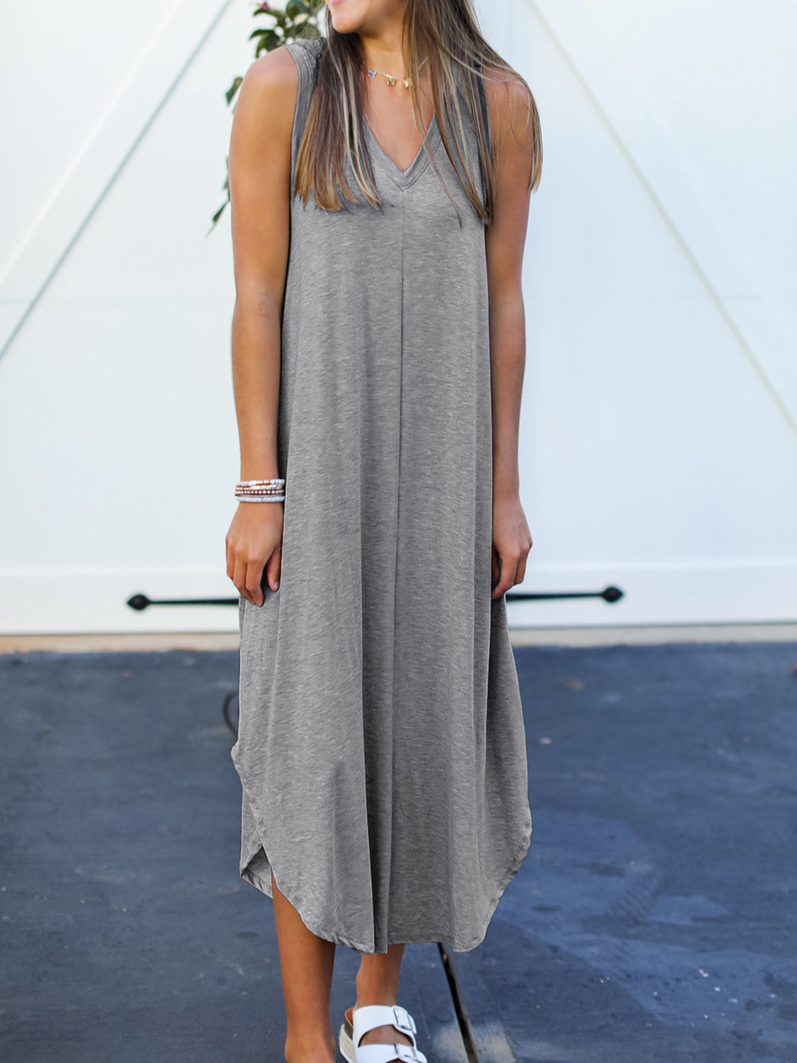 STUNNLY  Full Size V-Neck Midi Tank Dress   