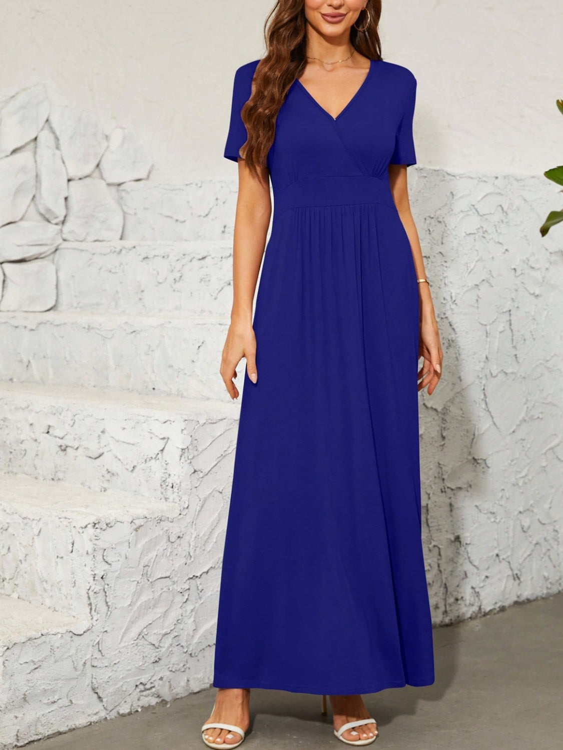 Surplice Short Sleeve Maxi Dress   