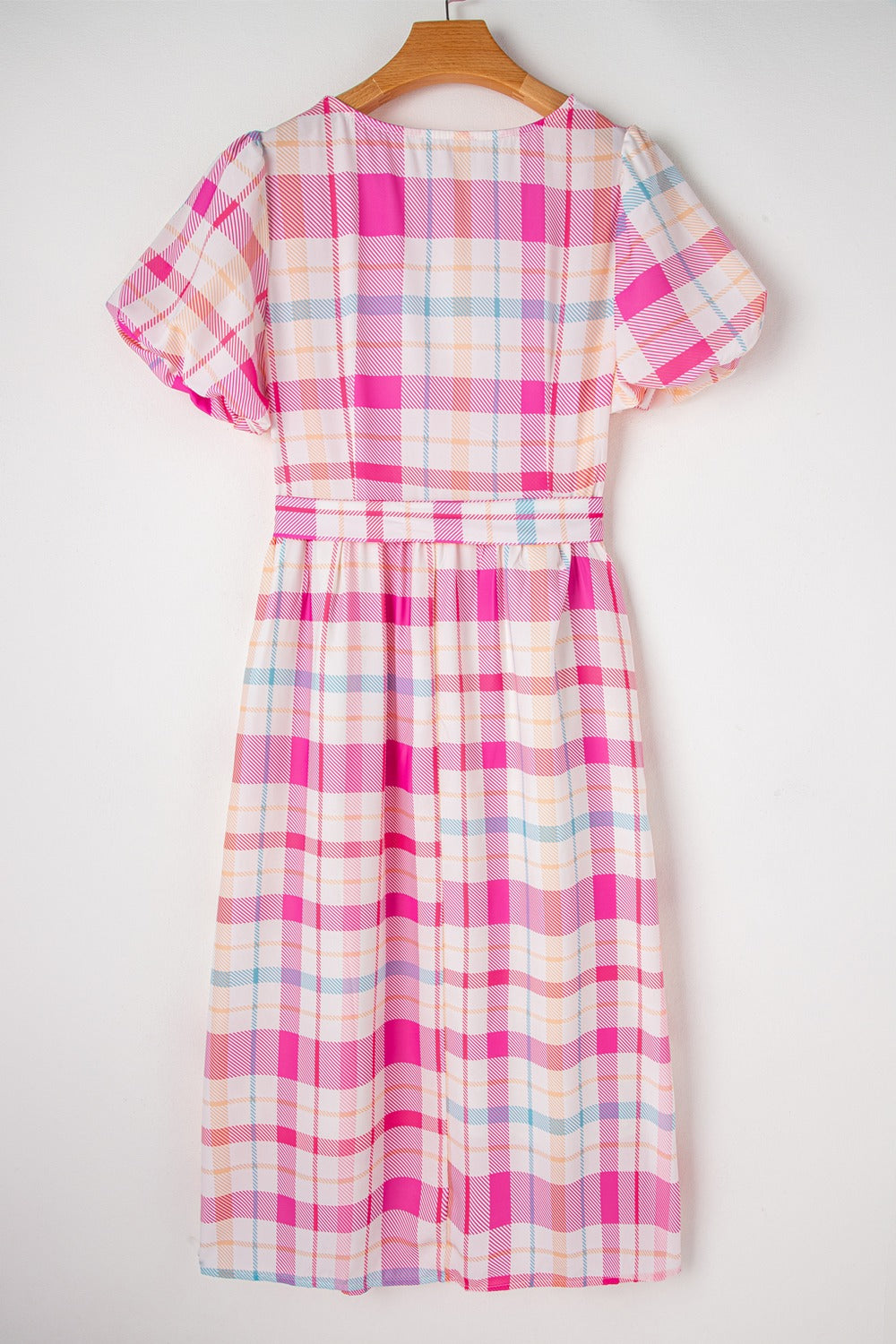 Tied Plaid Round Neck Short Sleeve Dress   