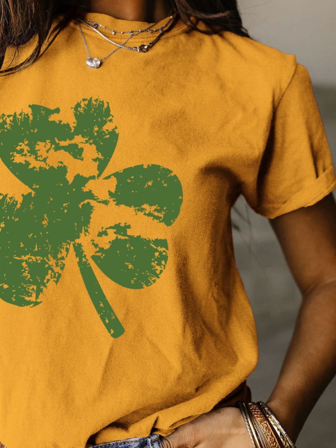 STUNNLY  Full Size Lucky Clover Round Neck Short Sleeve T-Shirt   