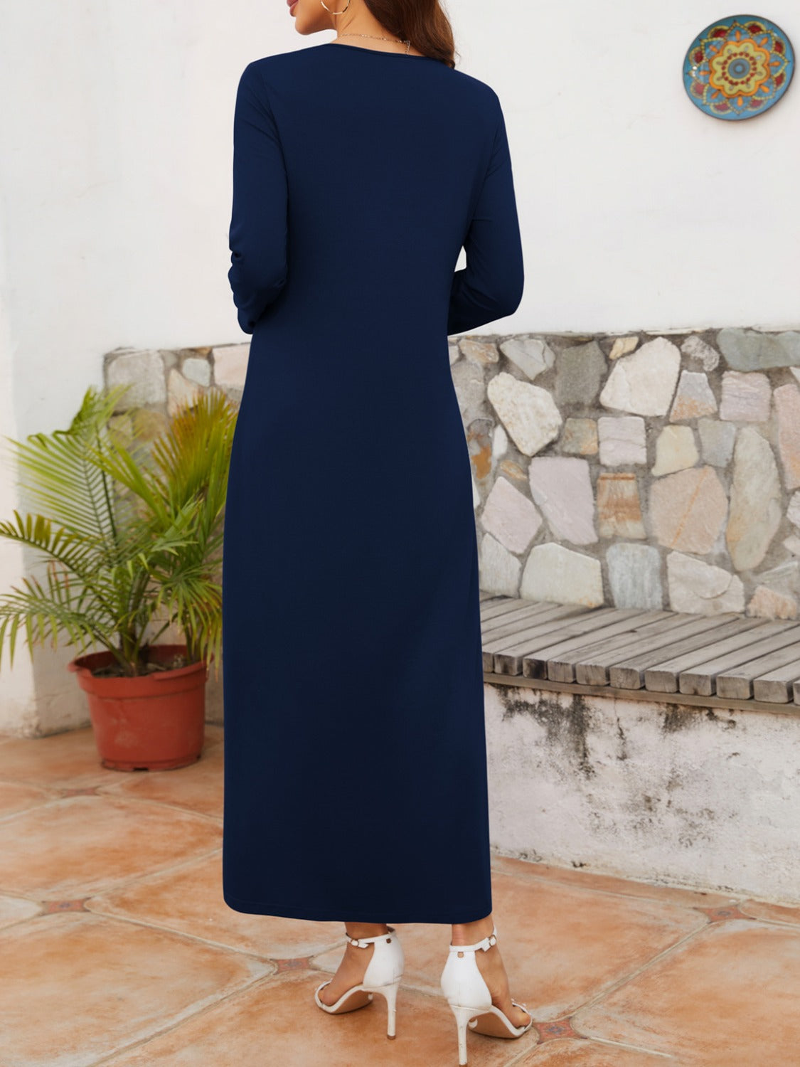 Twisted Round Neck Long Sleeve Dress   