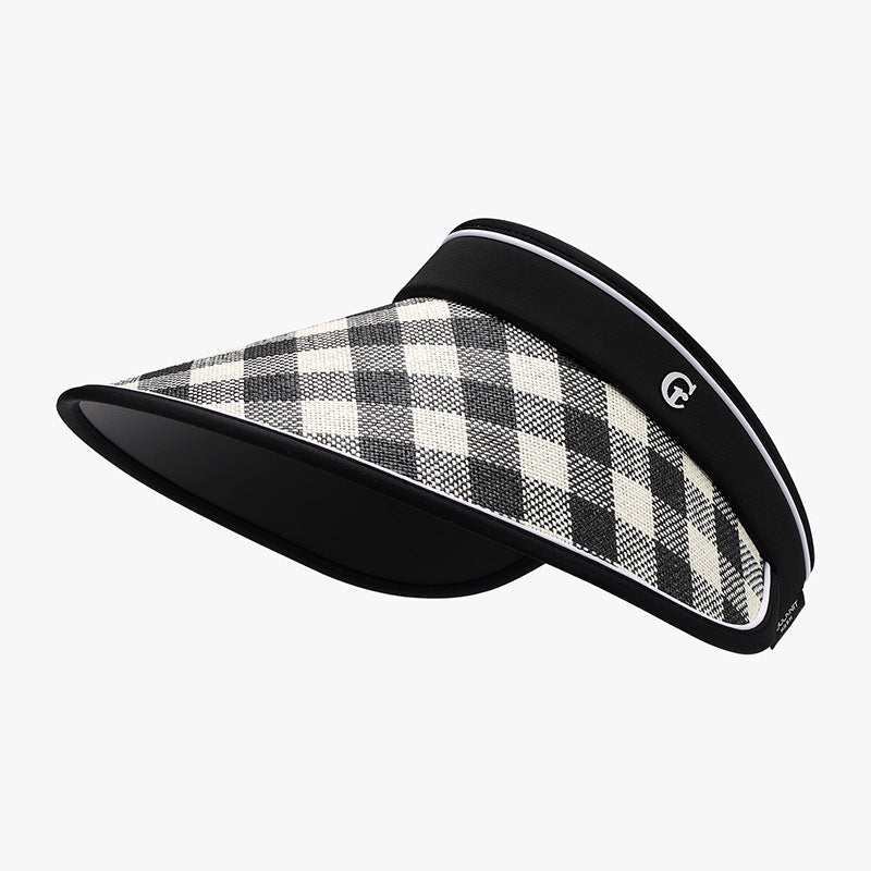 Plaid Natural Grass Adjustable Sun Hat Black One Size 