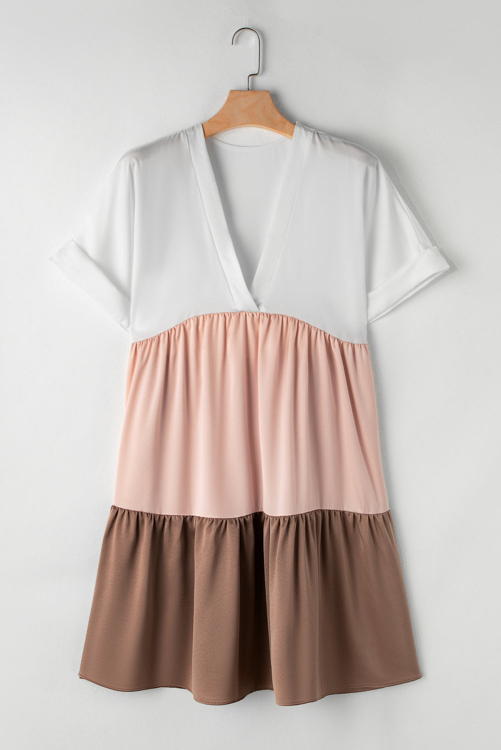 Color Block V-Neck Short Sleeve Mini Dress   