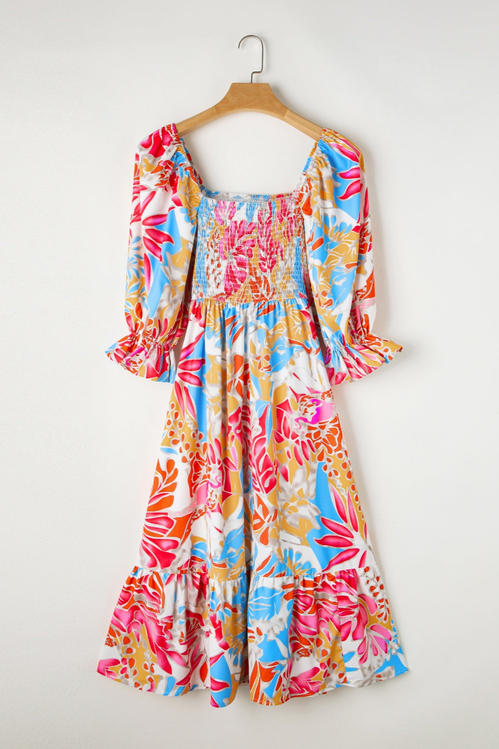 Smocked Printed Half Sleeve Midi Dress   