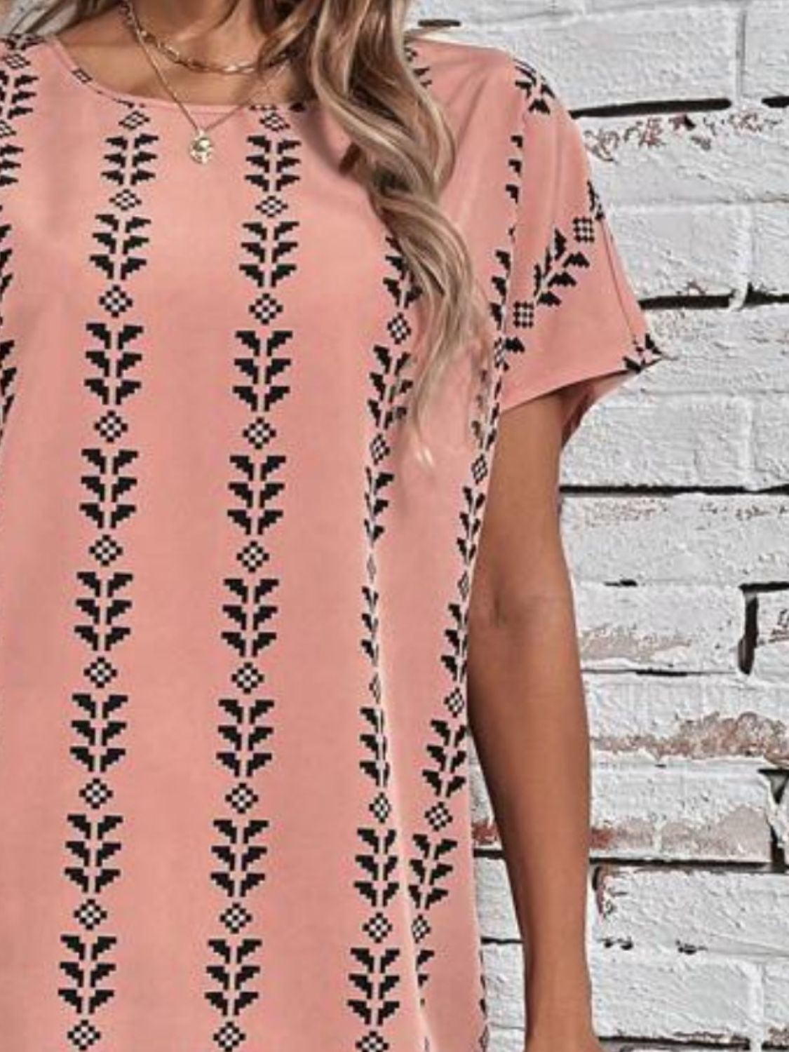 Printed Round Neck Short Sleeve Dress   