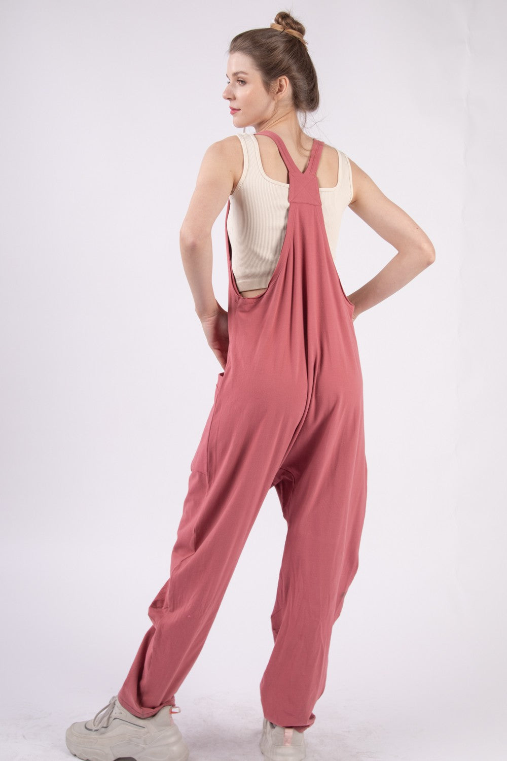 STUNNLY  VERY J  Plunge Sleeveless Jumpsuit with Pockets   