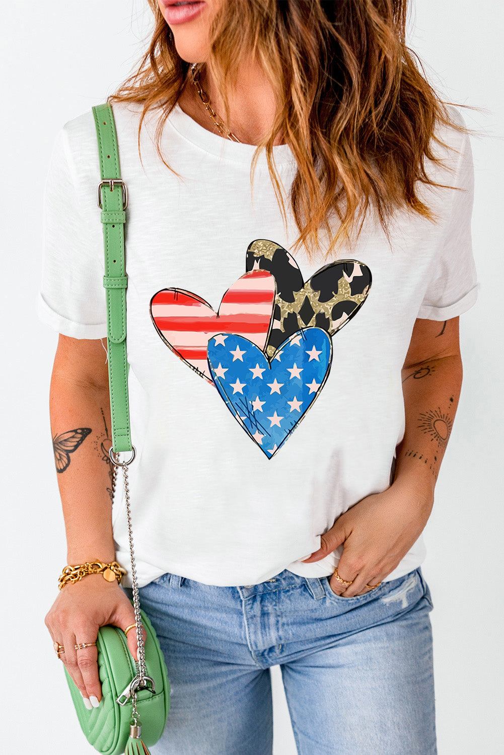 STUNNLY  Heart Round Neck Short Sleeve T-Shirt   