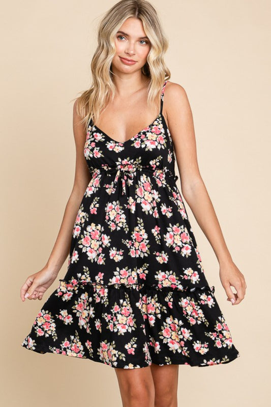 Culture Code Full Size Floral Frill Cami Dress Black S 