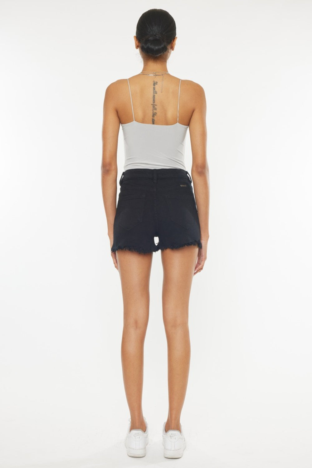 STUNNLY  Kancan High Rise Raw Hem Denim Shorts   