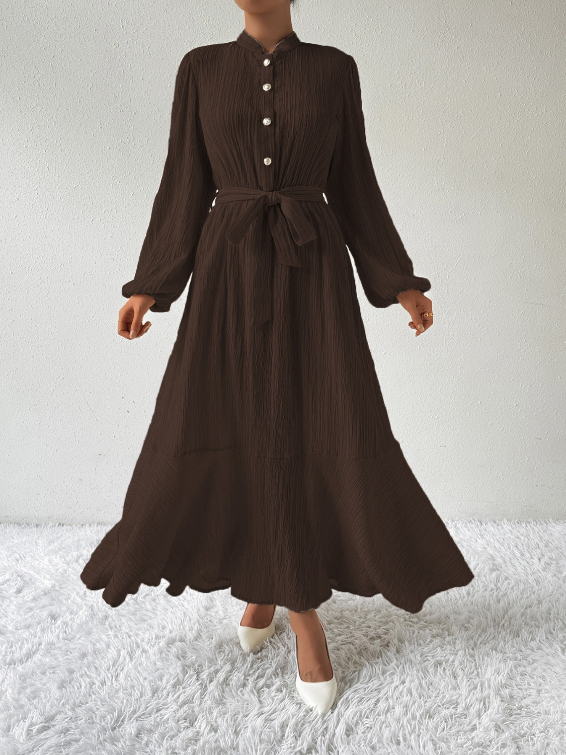 Tie Waist Long Sleeve Dress   