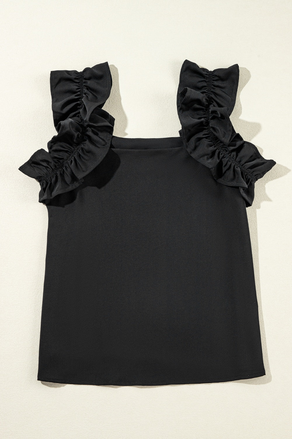 Ruffled Square Neck Tank Black L 