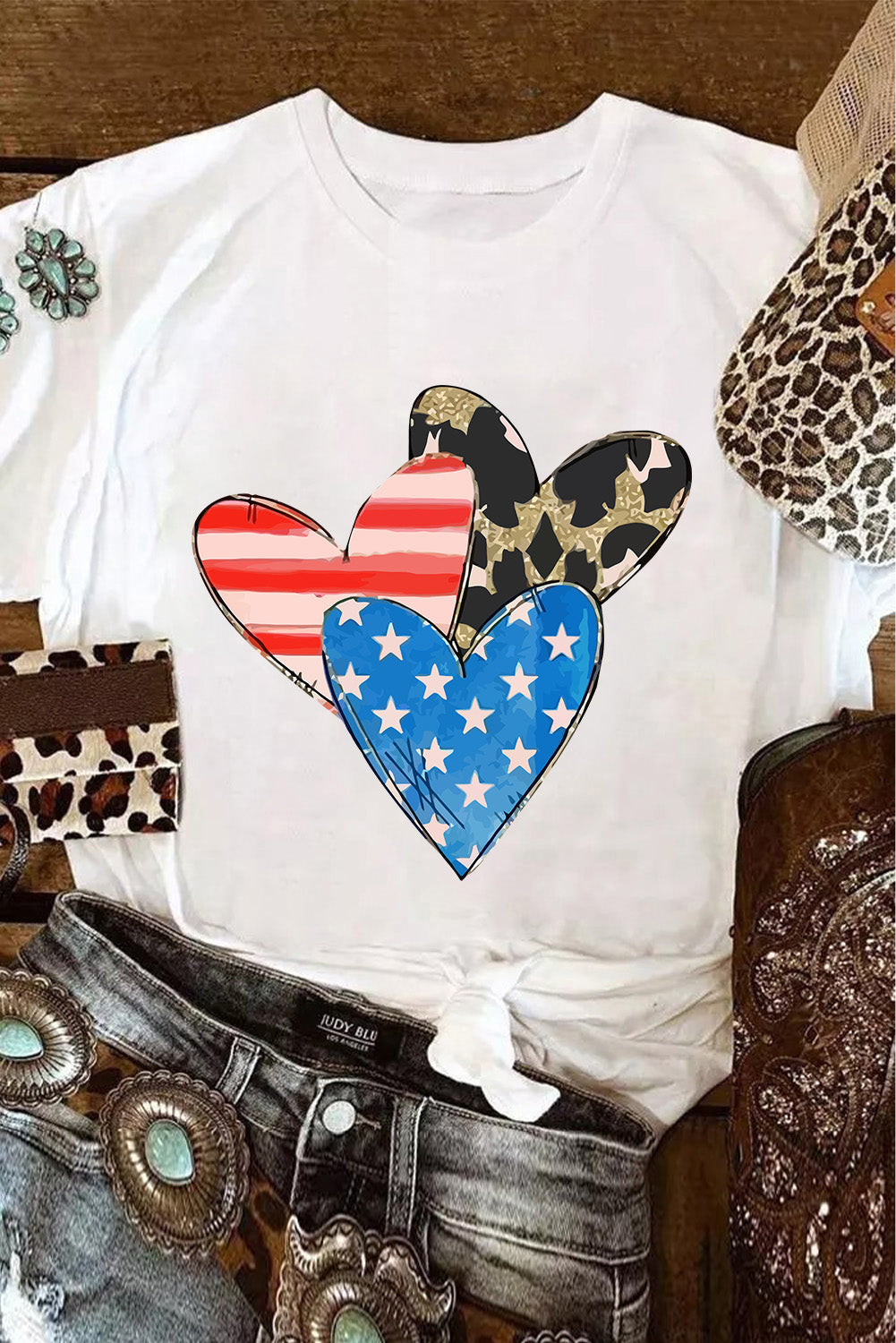 STUNNLY  Heart Round Neck Short Sleeve T-Shirt   