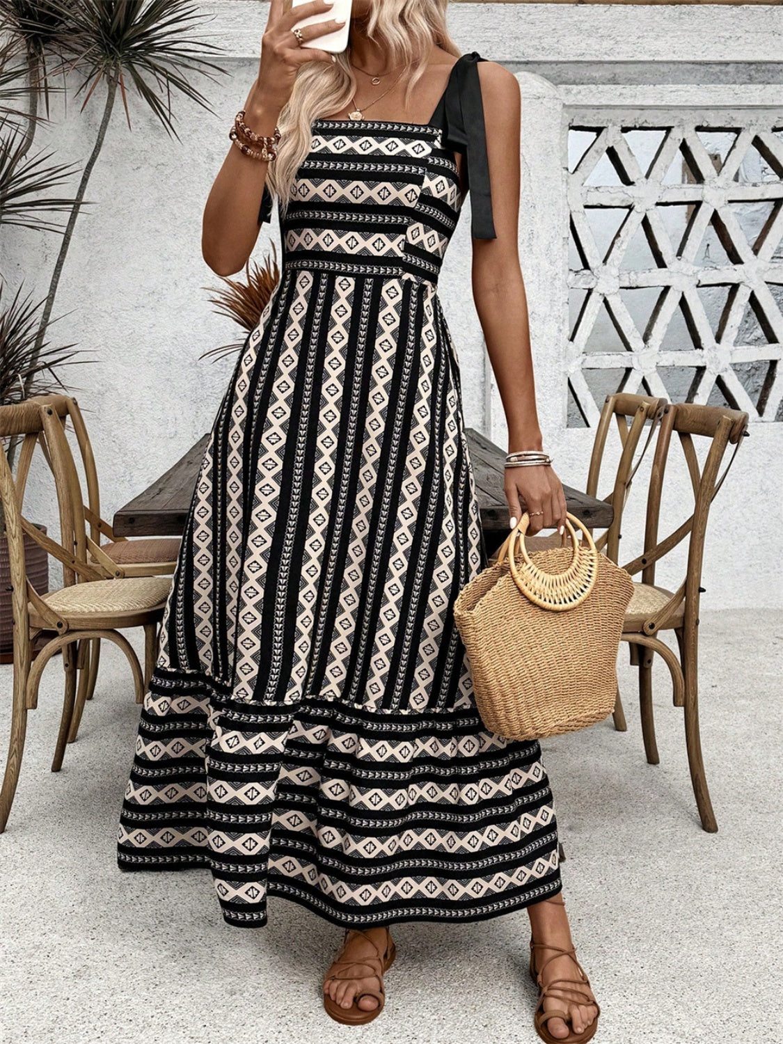 Printed Square Neck Maxi Cami Dress   