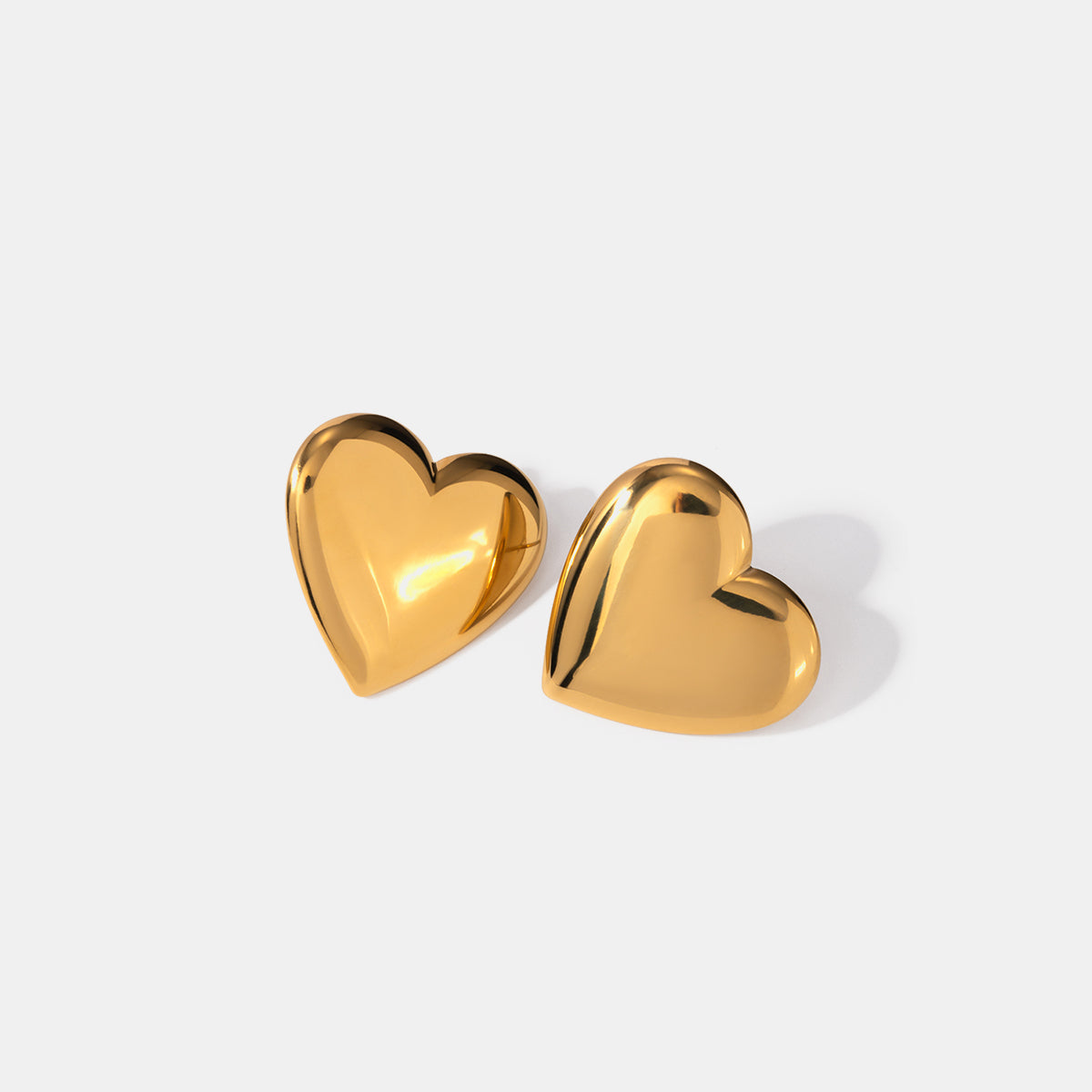 Stainless Steel Heart Stud Earrings Gold One Size 