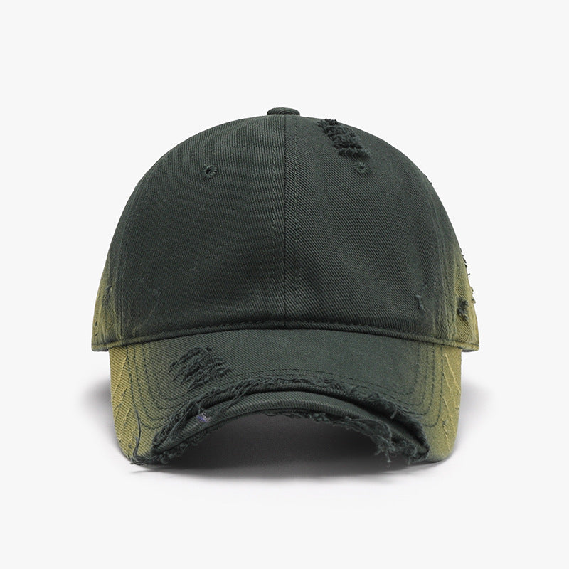 STUNNLY  Distressed Adjustable Cotton Hat Green One Size 