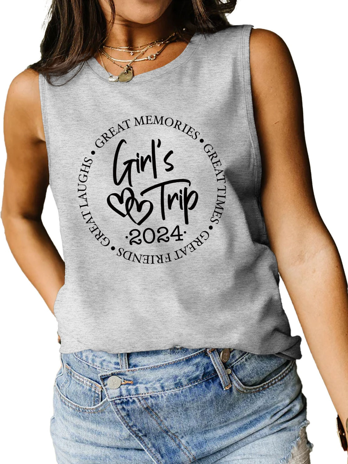 STUNNLY  Letter Graphic Round Neck Tank   