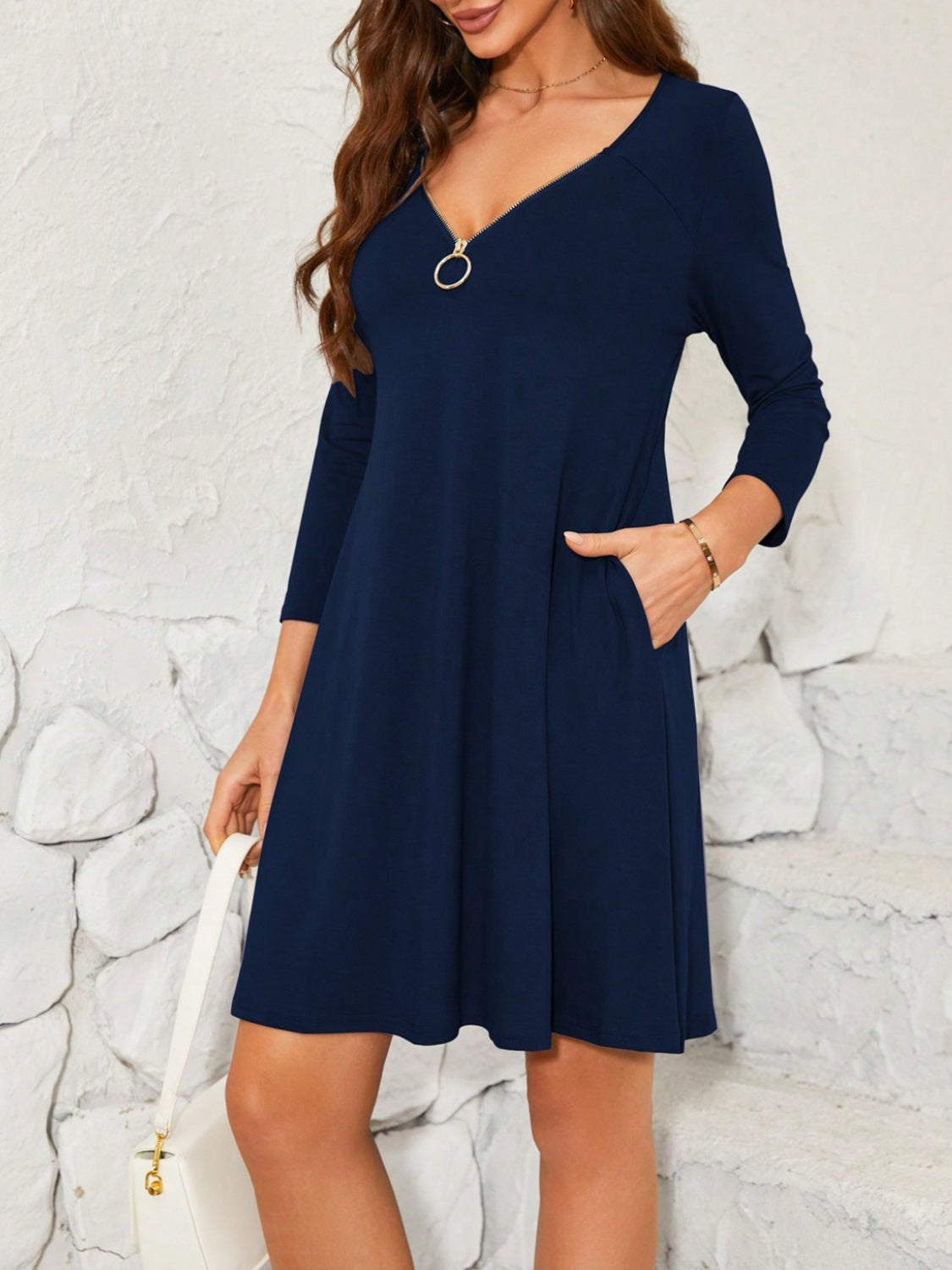 Quarter Zip Long Sleeve Dress   