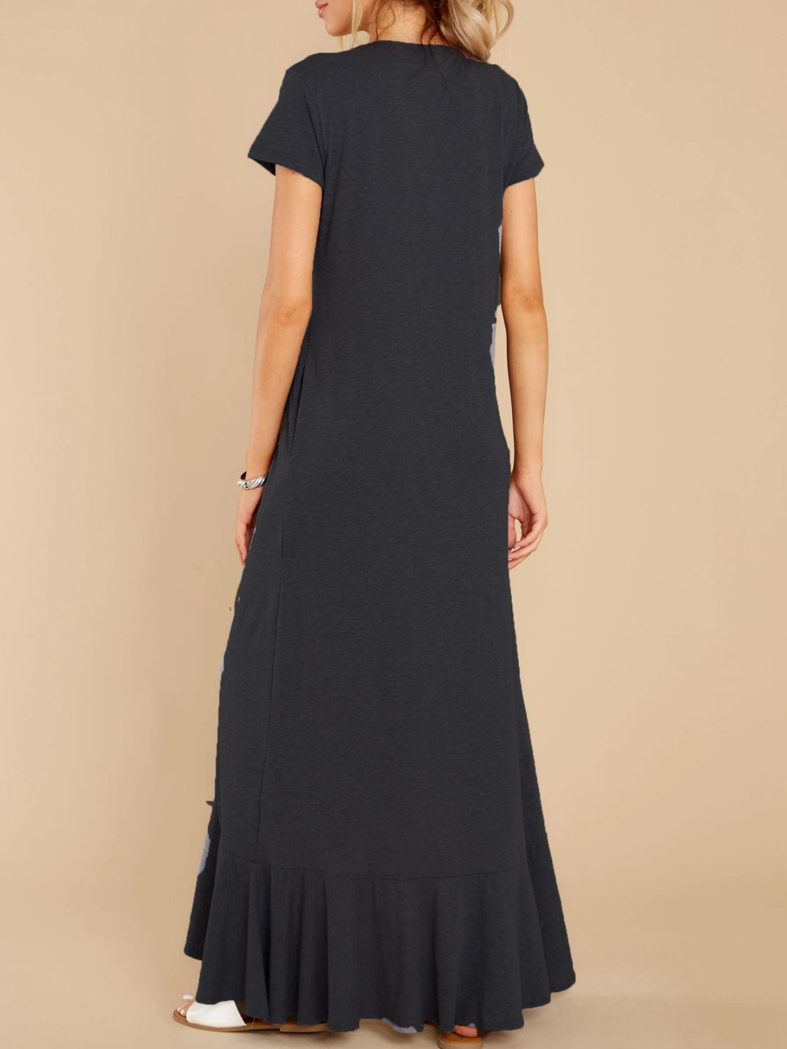 Slit Round Neck Short Sleeve Maxi Dress   