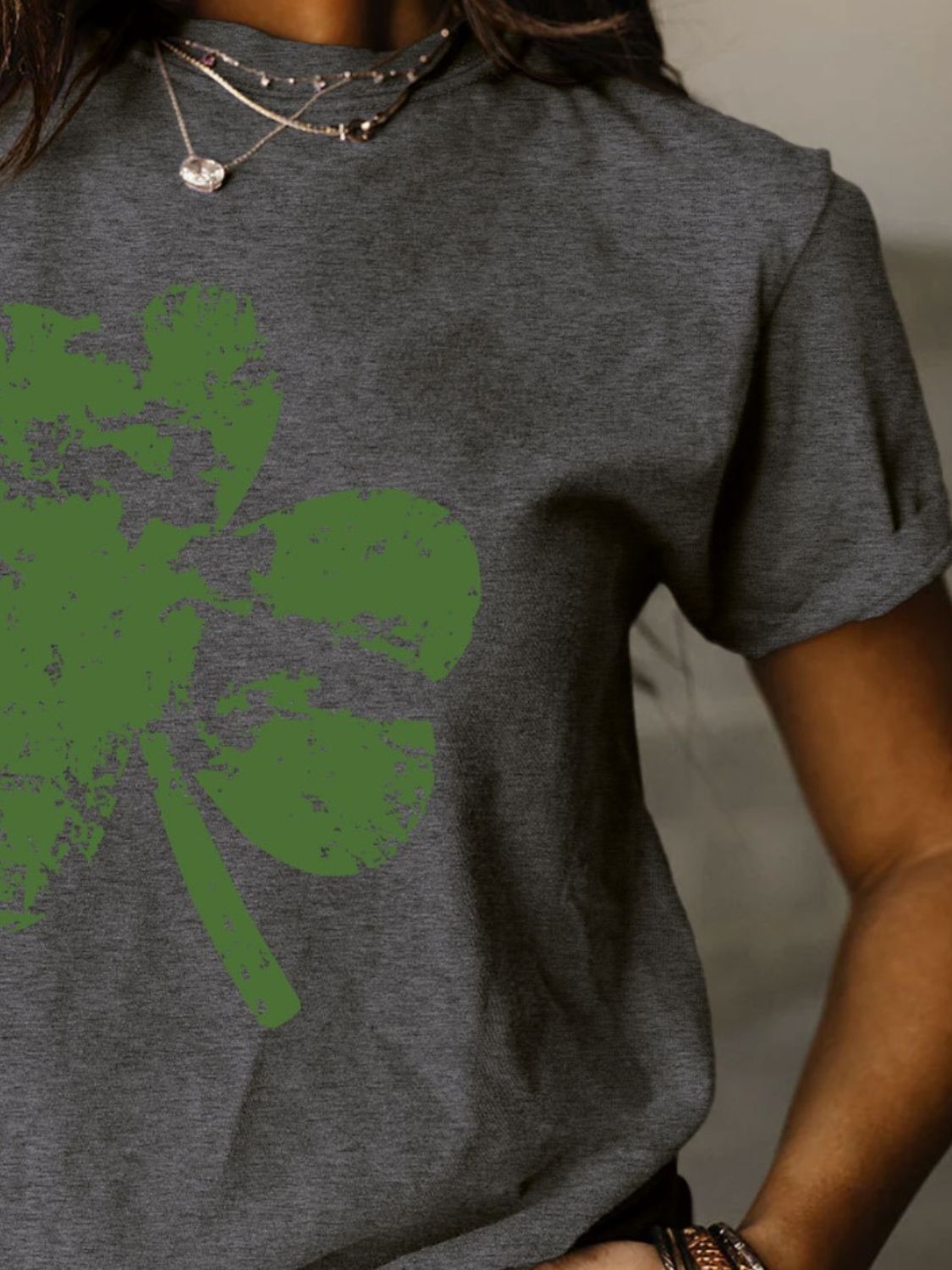 STUNNLY  Full Size Lucky Clover Round Neck Short Sleeve T-Shirt   