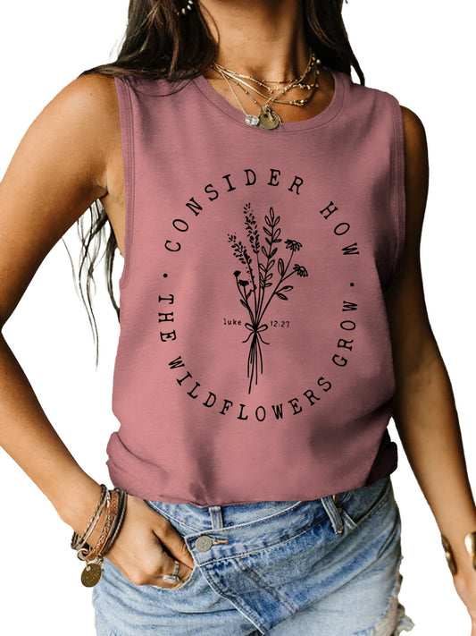 STUNNLY  Graphic Round Neck Tank Light Mauve S 