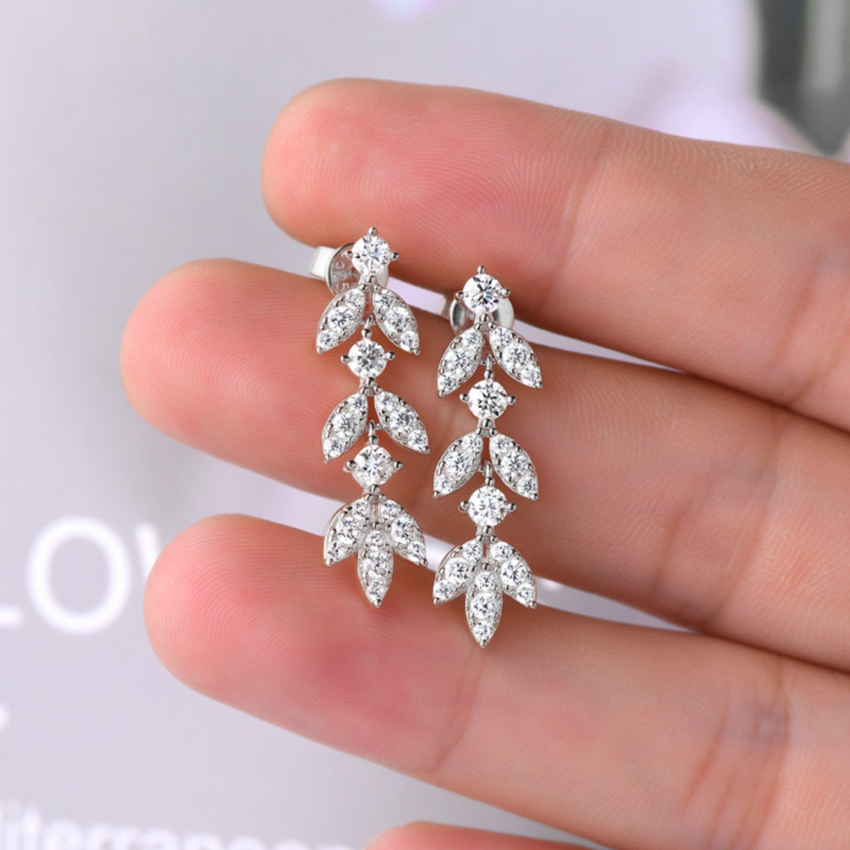 925 Sterling Silver Moissanite Leaf Earrings   