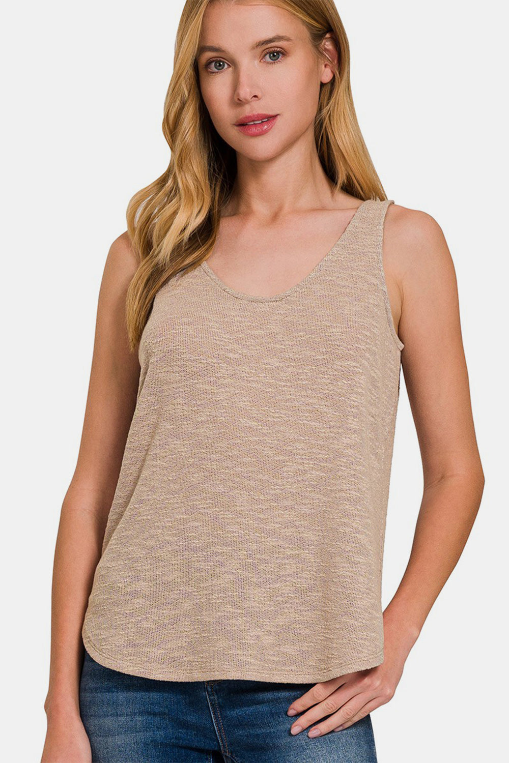 Zenana Curved Hem Round Neck Tank Lt Mocha S 