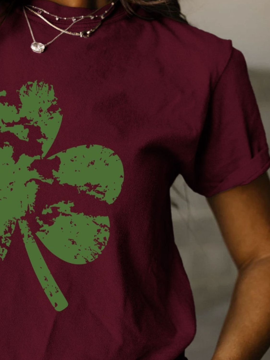 STUNNLY  Full Size Lucky Clover Round Neck Short Sleeve T-Shirt   