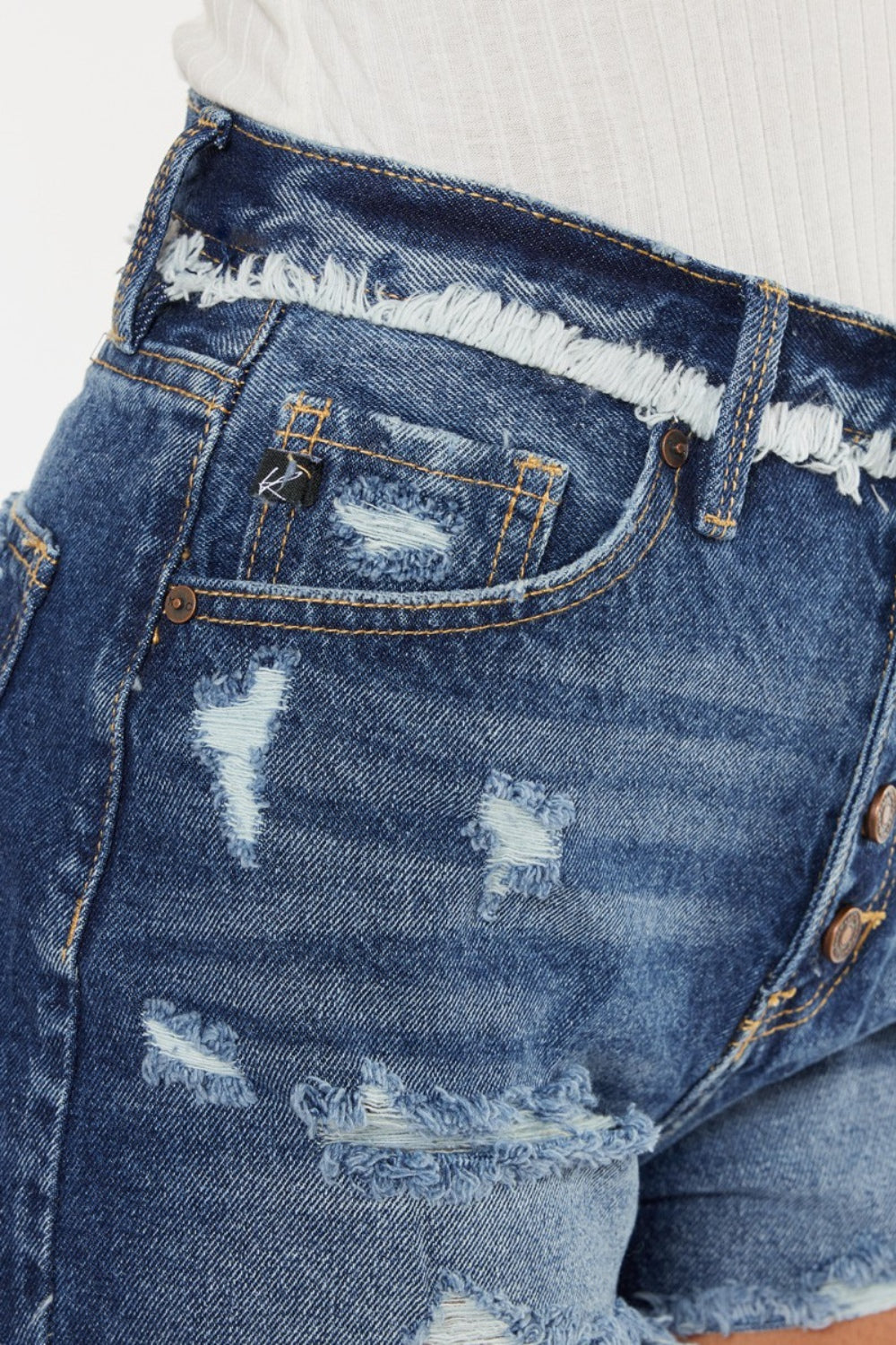 STUNNLY  Kancan Distressed Button Fly Denim Shorts   