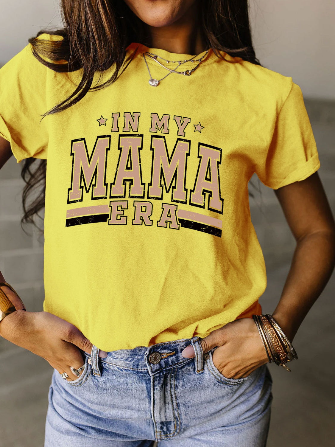 STUNNLY  Full Size Letter Graphic Round Neck Short Sleeve T-Shirt Canary Yellow S 