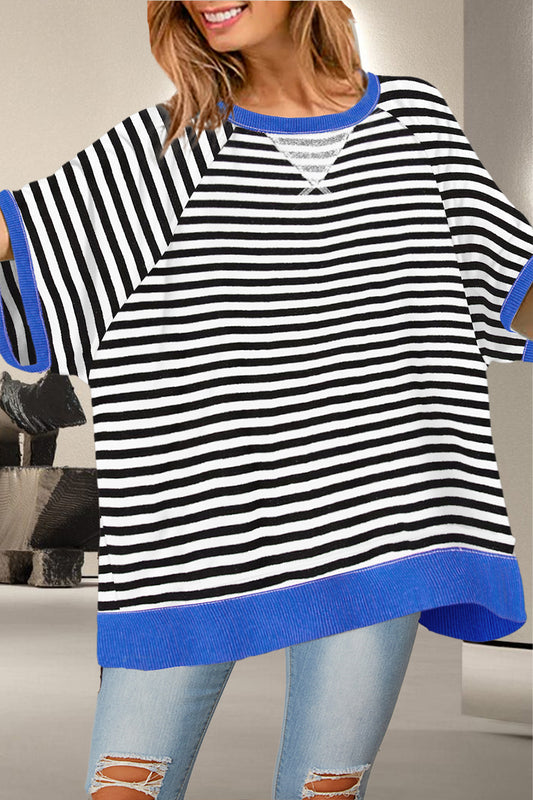 Striped Round Neck Half Sleeve T-Shirt Stripe S 