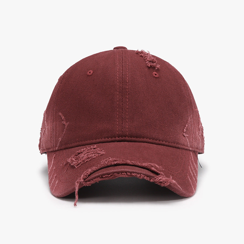 STUNNLY  Distressed Adjustable Cotton Hat Wine One Size 