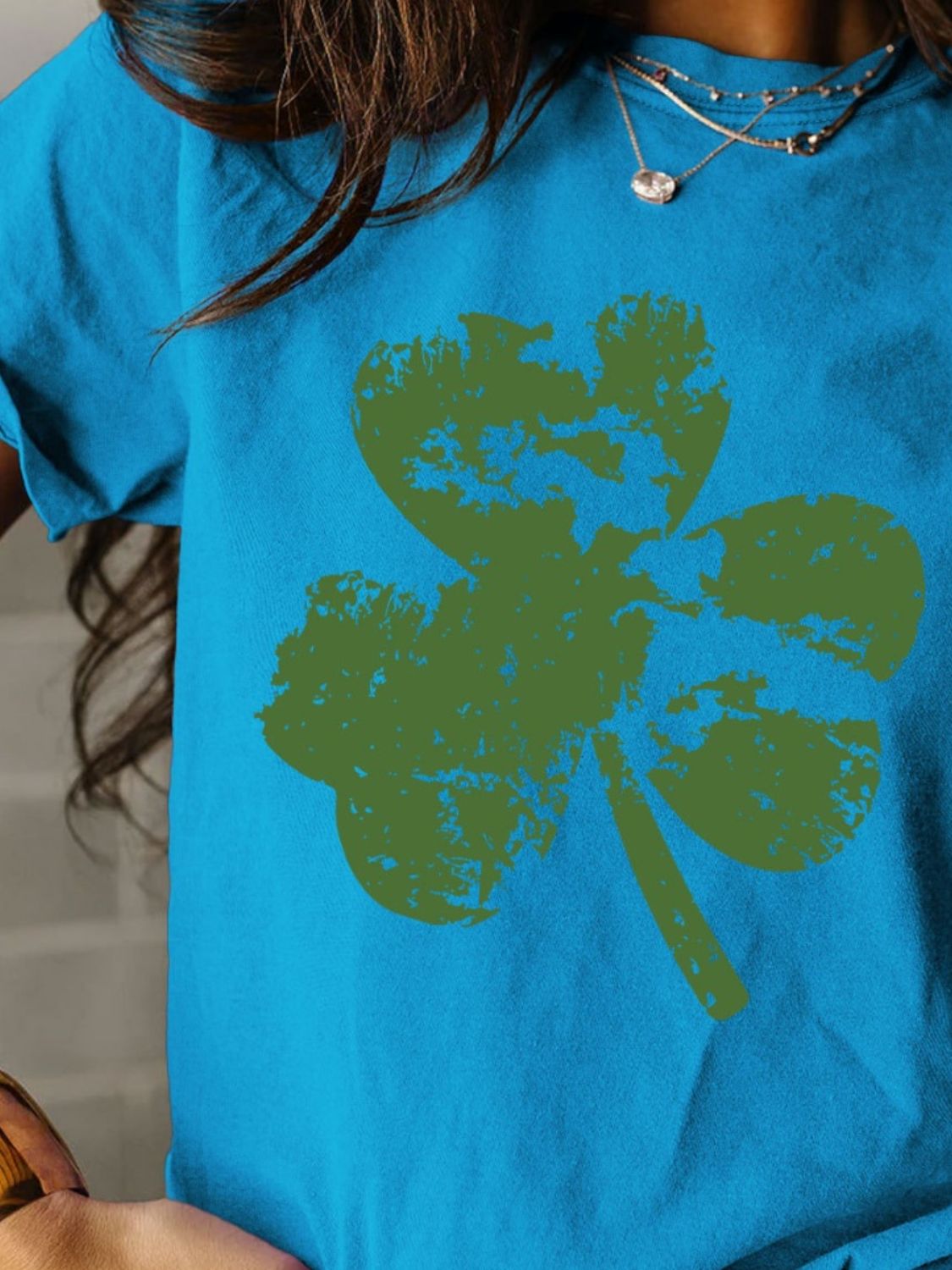 STUNNLY  Full Size Lucky Clover Round Neck Short Sleeve T-Shirt   